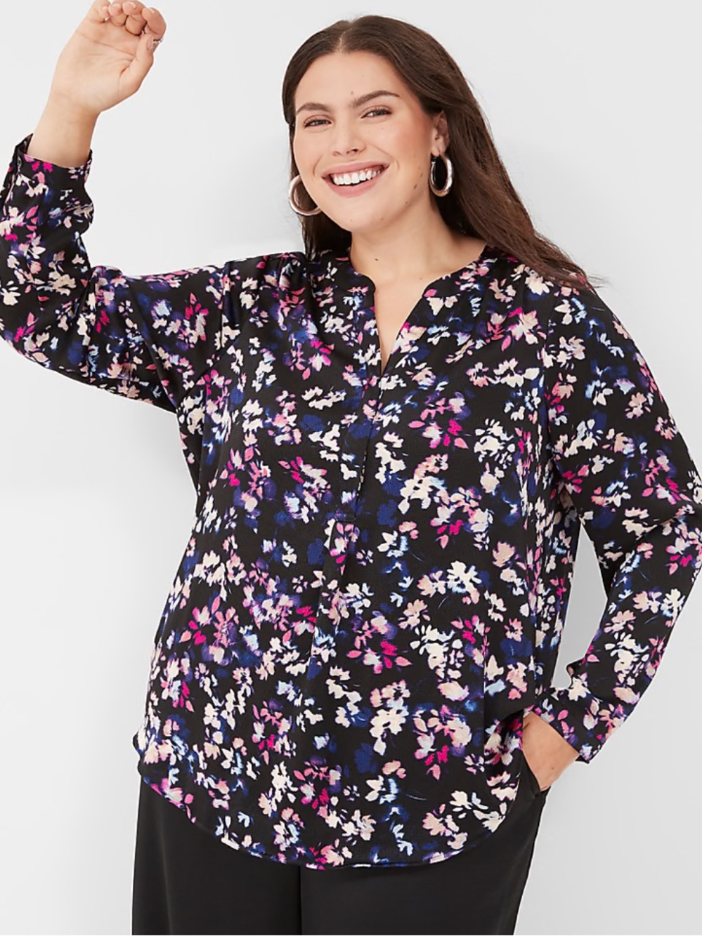 Lane Bryant Satin Ruched-Shoulder Blouse NWOT